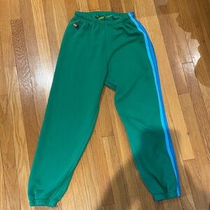 Aviator Nation Green Joggers with Blue Stripe